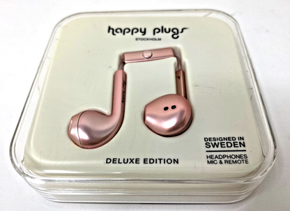 Happy Plugs Deluxe Earbuds 7827 In Ear Wired Handsfree Headphones Pink 3.5mm Box