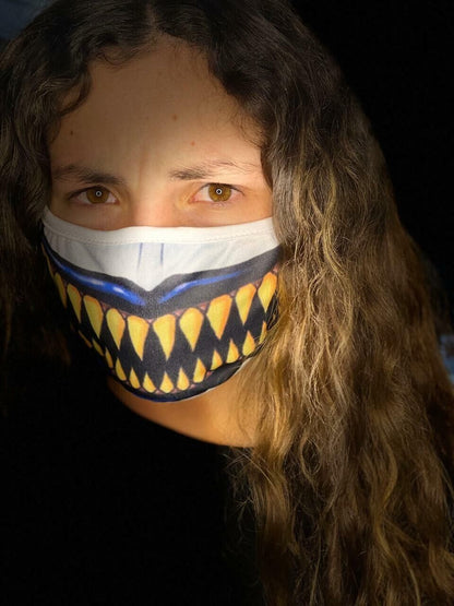 Reusable Face Mask Shark teeth Metallic Creepy Scary Real Look Light Revers