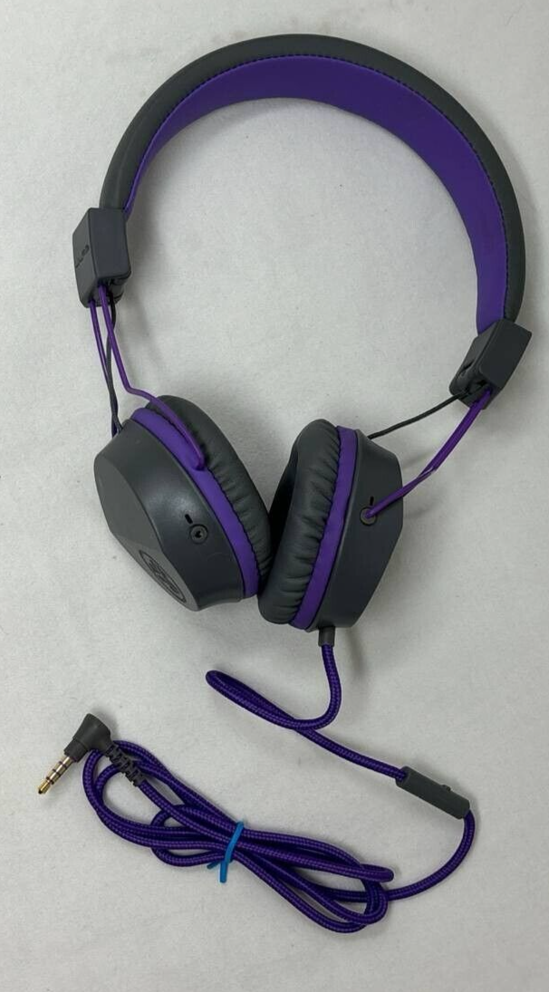 JLab JBuddies Studio On Ear Wired Headphones Kids Volume Control Mic Purple Gray