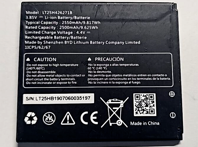 Battery LT25H426271W for Radiant Core U304AA Calypso 2 U319 Cricket Icon 2550mAh