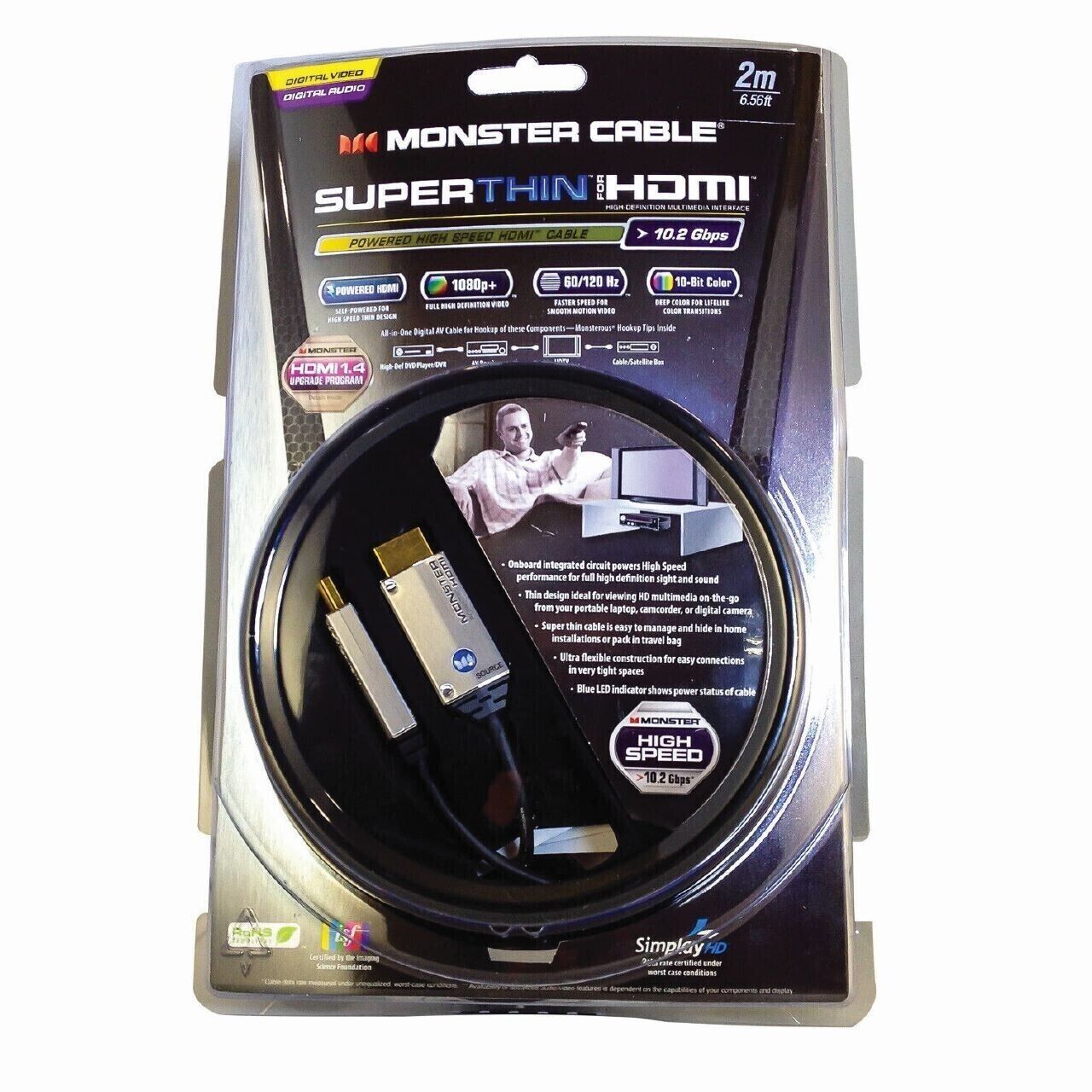 Monster Cable Super Thin High Speed HDMI Powered 10.2Gbps Connector 6.56ft