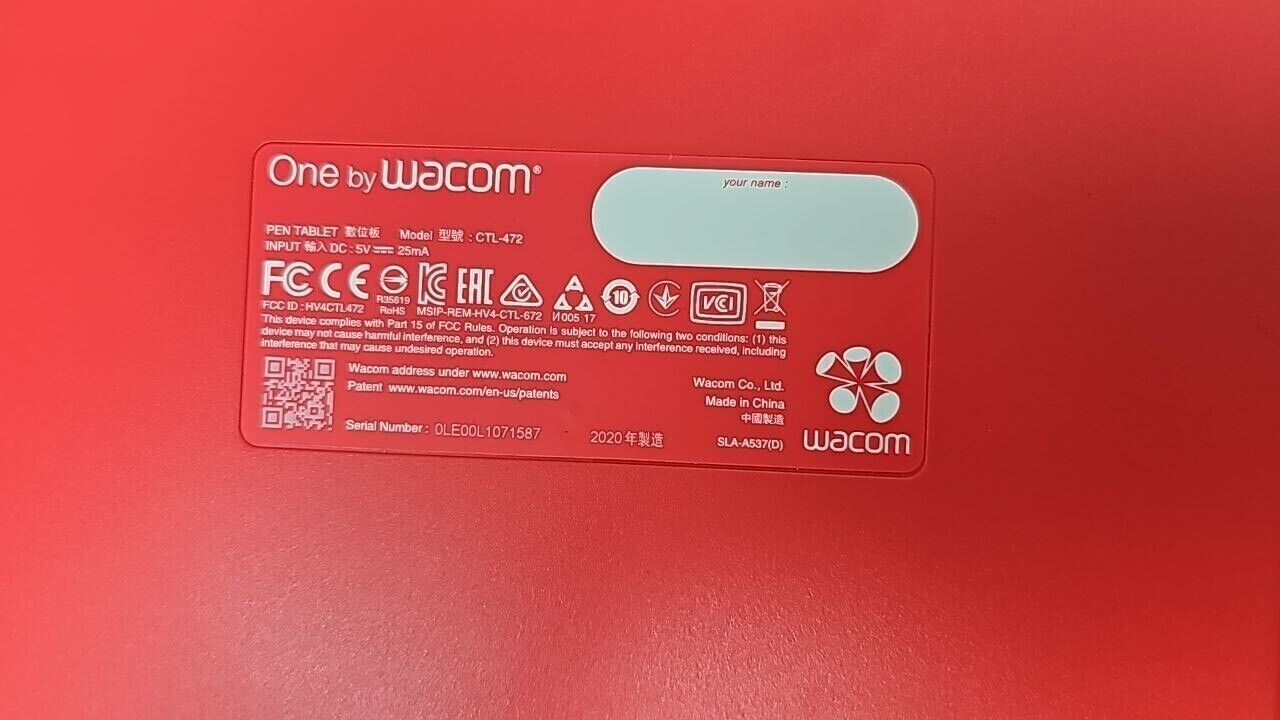 Wacom One Creative Graphics Small Tablet 6" Digital Drawing with Pen Red & Black