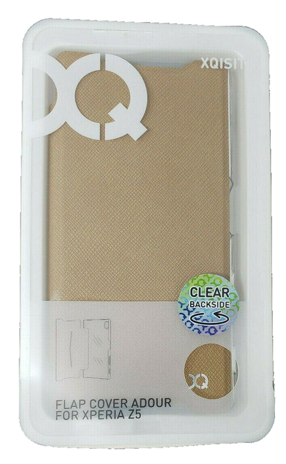 XQISIT Flap Folio Case for Sony Xperia Z5 Cream Brown Book Cover Clear Back