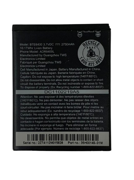 Battery BTE6400 For HTC Thunderbolt 4G ADR6400L Extended 35h00149 2750mAh