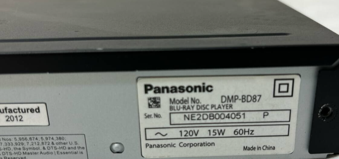 Panasonic DMP-BD87 Blu-Ray DVD Player Full HD 1080P WiFi HDMI Wireless Streaming