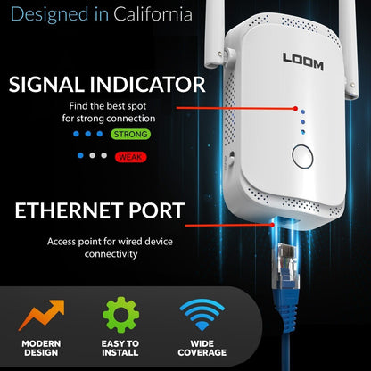 loom N300 WiFi Range Extender Signal Booster Wireless Internet Repeater 300 Mbps