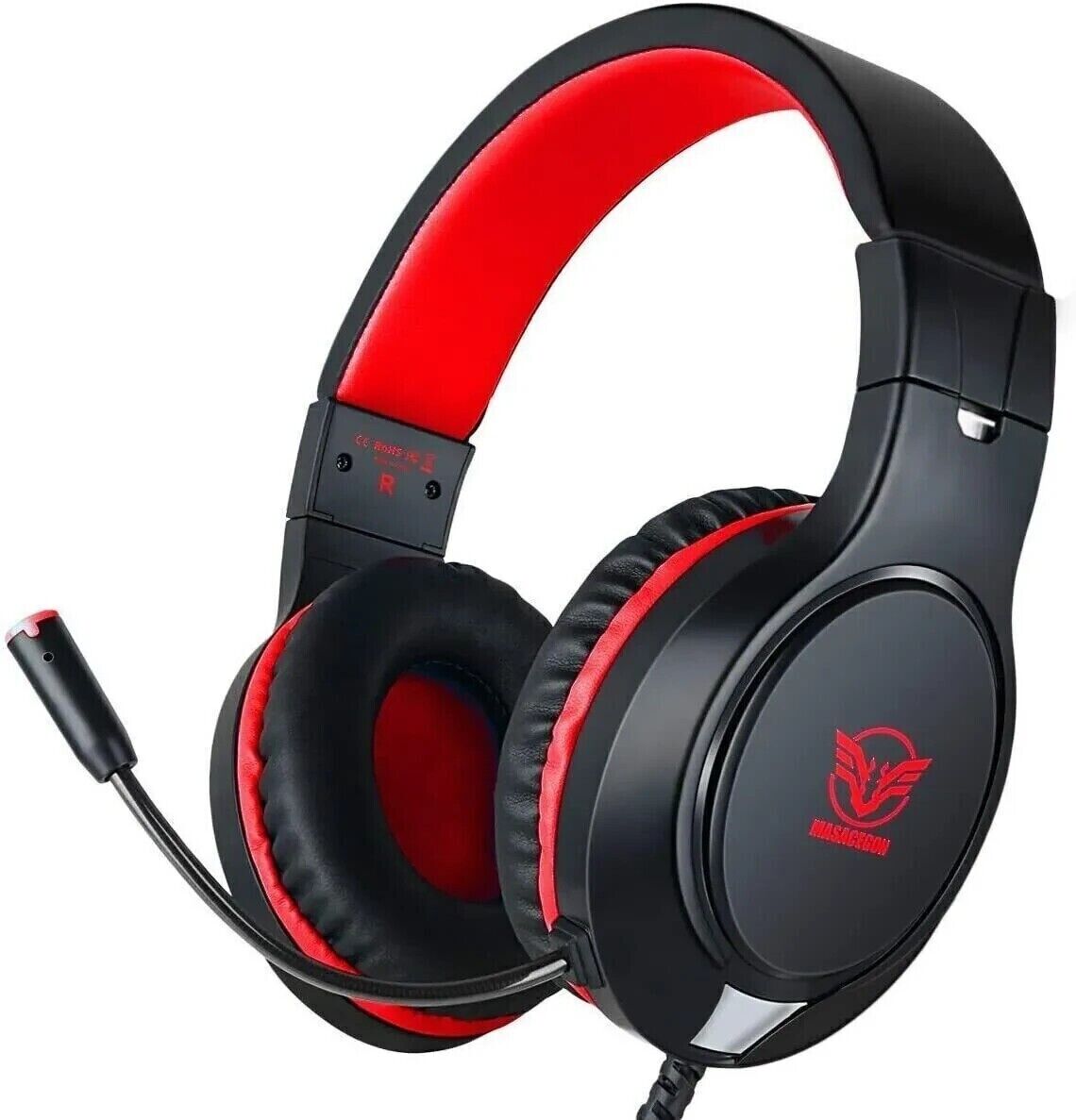 Masacegon Pro Gaming Headset Over Ear Wired Headphones Black Red for Xbox PS4 PC