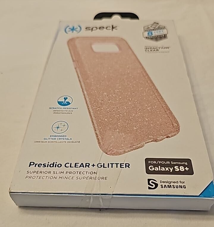 Speck Presidio Clear Case Samsung Galaxy S8 Plus SM-G955 Rose Pink Gold Glitter