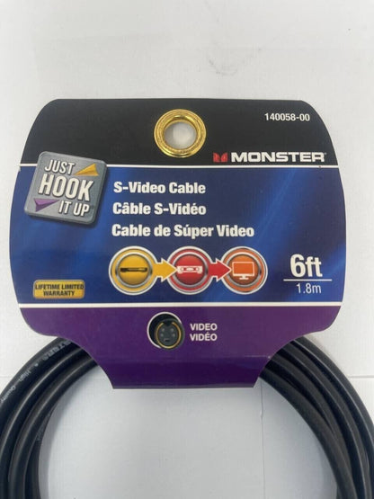 Monster S-Video Cable 6ft Just Hook It Up Mini Din 4 Pin TV Wire RCA 1.8M