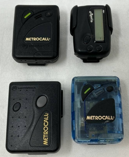 Lot of 4 Vintage Motorola Pagers Beepers Belt Clips Clock Backlight Vibration