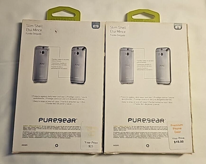 Lot of 2 Puregear Hard Cases for HTC One M8 & M9 Clear Slim Shell Back Cover