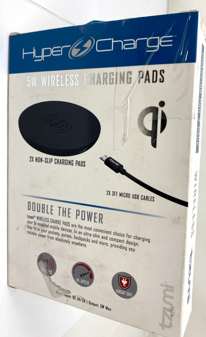 2 Pack Wireless Charging Pad 5W Power Charger Hyper Charge Qi Round Black Kit
