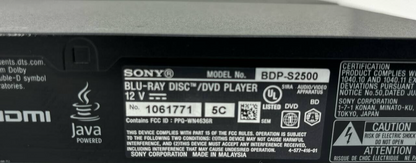 Sony BDP-S2500 CD DVD Blu-Ray Player WiFi HDMI Dolby Digital HD Stream READ