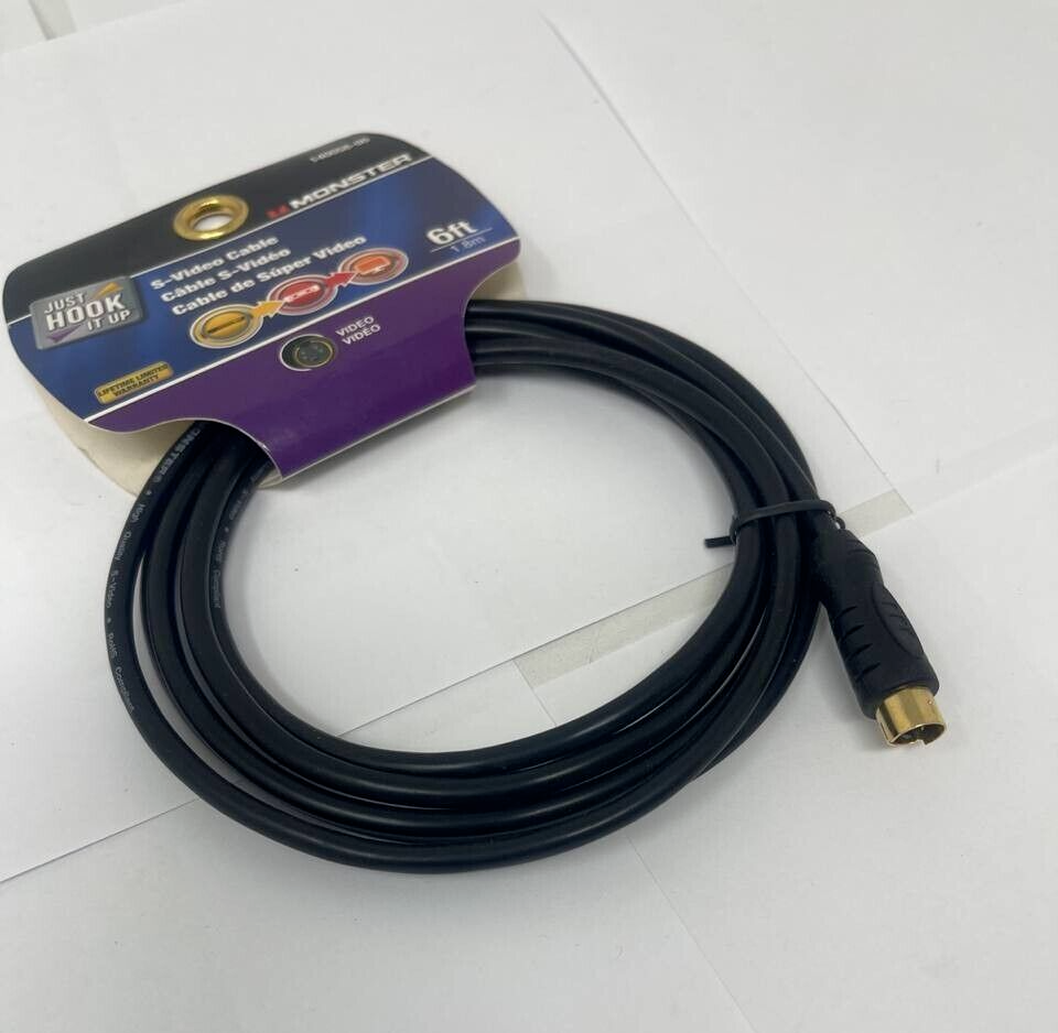 Monster S-Video Cable 6ft Just Hook It Up Mini Din 4 Pin TV Wire RCA 1.8M