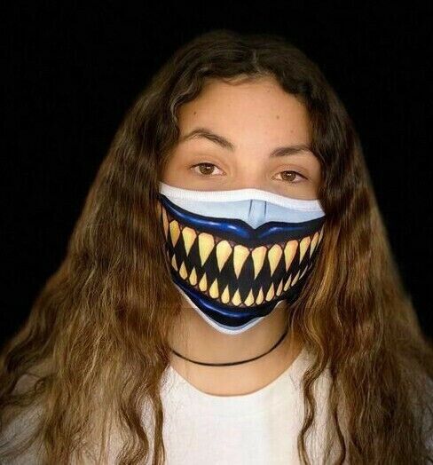 Reusable Face Mask Shark teeth Metallic Creepy Scary Real Look Light Revers