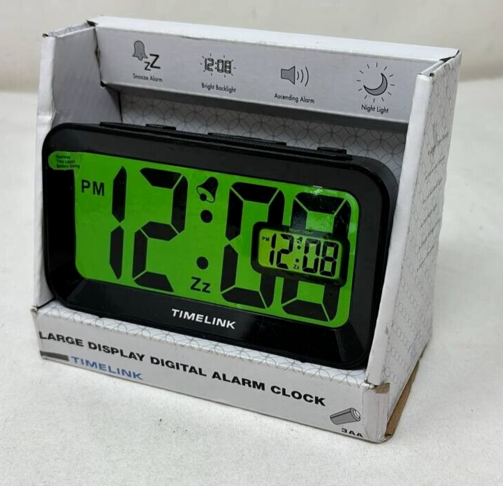 Timelink Desk Alarm Clock with 8 Minute Snooze Light Up 2" Large Numbers Display