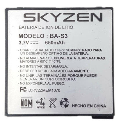 Original Battery Replacement BA-S3 650mAh 3.7V For Skyzen RV2ZMEM1070