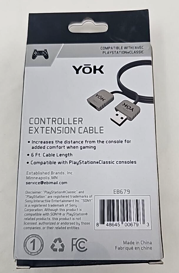 Yok EB679 Controller Extension USB Cable Cord 6ft Playstation Classic Console