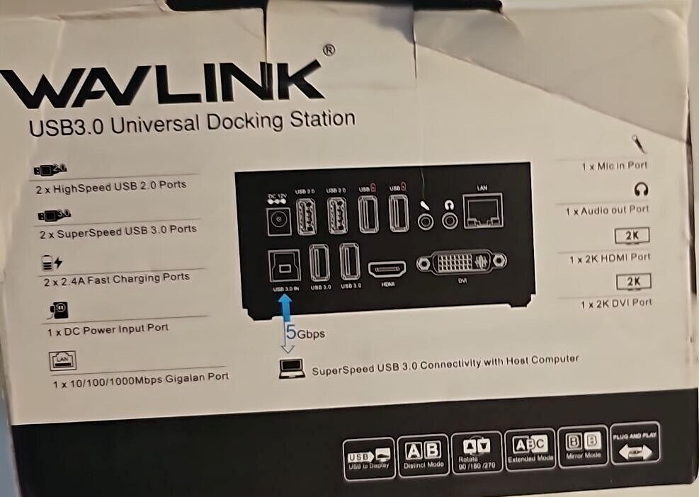 Wavlink Super Speed USB Universal Docking Station HDMI DVI Ethernet Hub Dock 48W