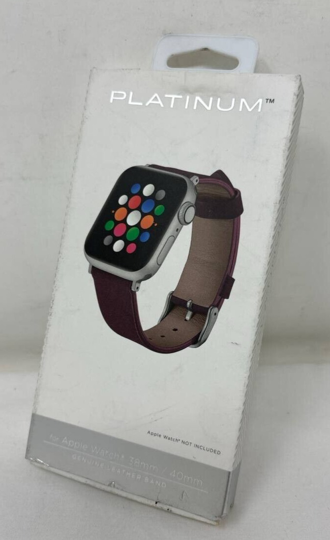 Platinum Soft Leather Watch Strap for Apple Watch 38mm and 40mm Maroon Original