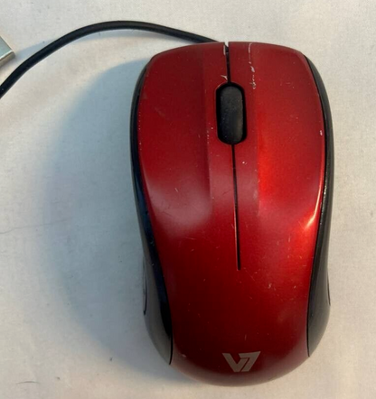 V7 USB Optical Mouse MV3010 Full Size Wired Plug and Play 3 Button Red OEM