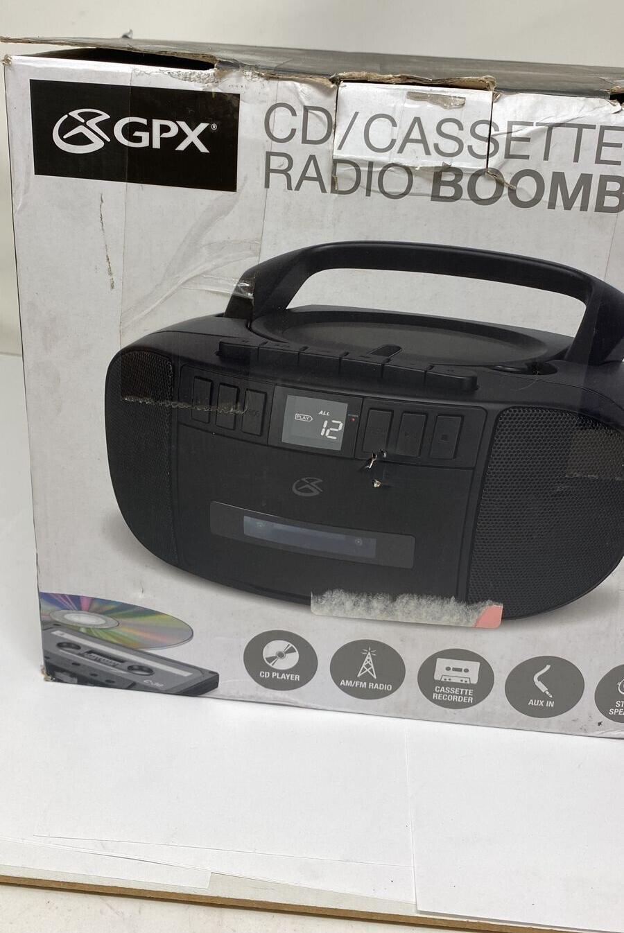 GPX BCA209B Portable Boombox with CD Radio Cassette Player AM FM Black READ