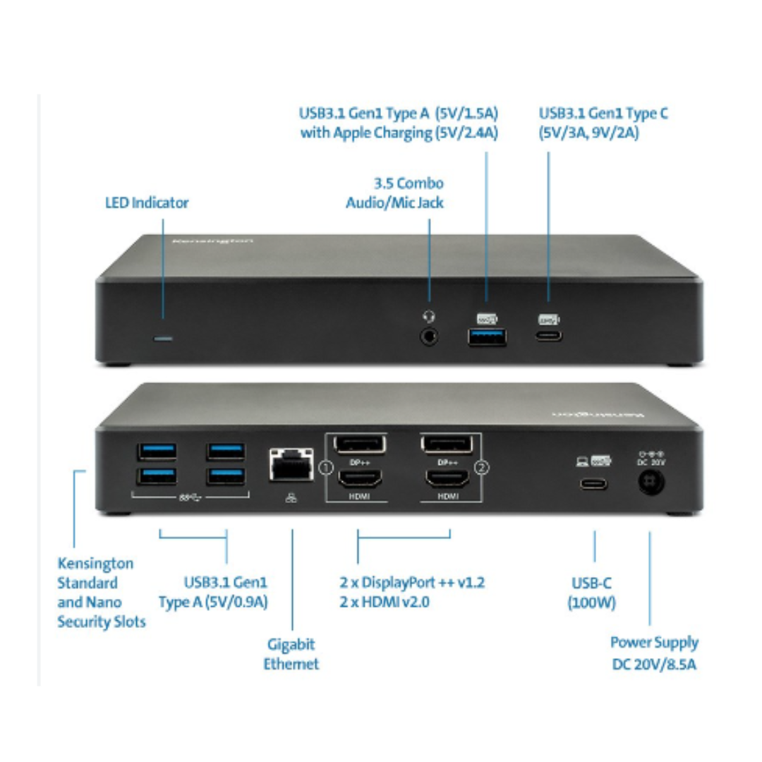 Kensington Hybrid Docking Station USB C Thunderbolt Dock Hub Windows Mac READ