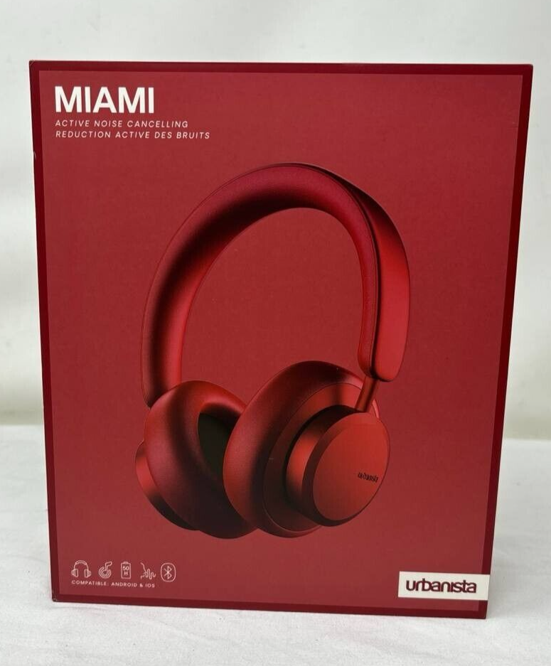 Urbanista Miami Wireless Active Noise Cancelling Headphones Over the Ear Red