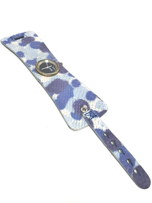 Wrist Watch Animal Print Casual Bold Light Analog Camo Blue Woman Wide Blue