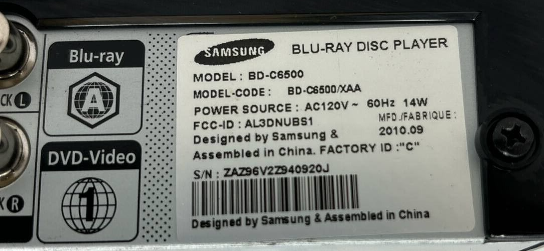 Samsung BD-C6500 Blu-Ray DVD Disc Video Player 1080p Wireless Streaming READ