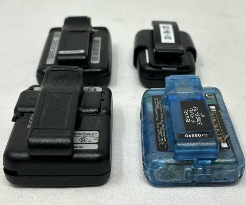 Lot of 4 Vintage Motorola Pagers Beepers Belt Clips Clock Backlight Vibration