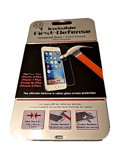 Qmadix First Defense Screen Protector Tempered Glass for iPhone 6 6s 7 8 + Plus