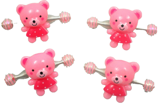 4 Set Metal Spring Pink Bear Apply Hair Clip Appliqué Young Girls Kids Fashion