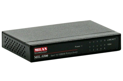 Milan MIL-S500 5 Port 10/100 Base-TX Compact Ethernet Transition Network Switch