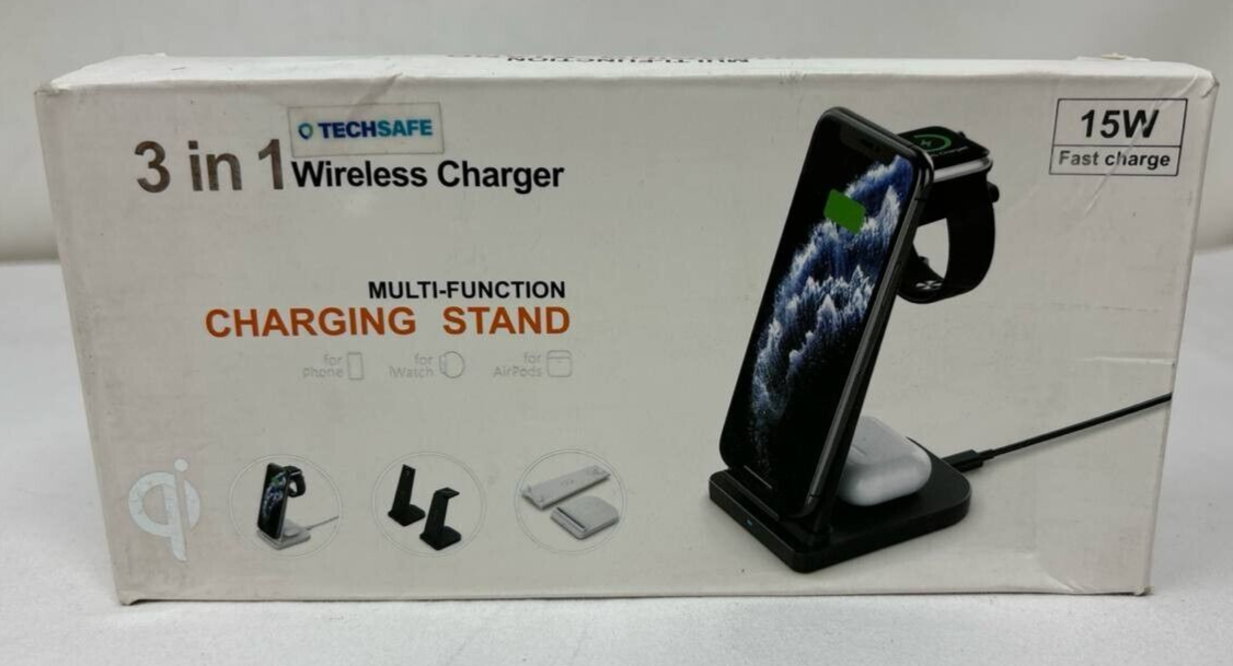 White  3 in 1 Wireless Fast Charging Station 15W for Phones Smartwatch AirPods