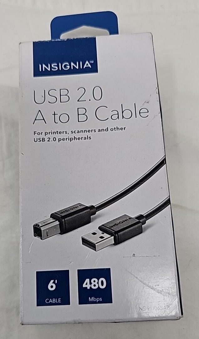 Insignia USB 2.0 A to B Cable Black 6ft for PC Printers Inkjet HP Epson Scanners