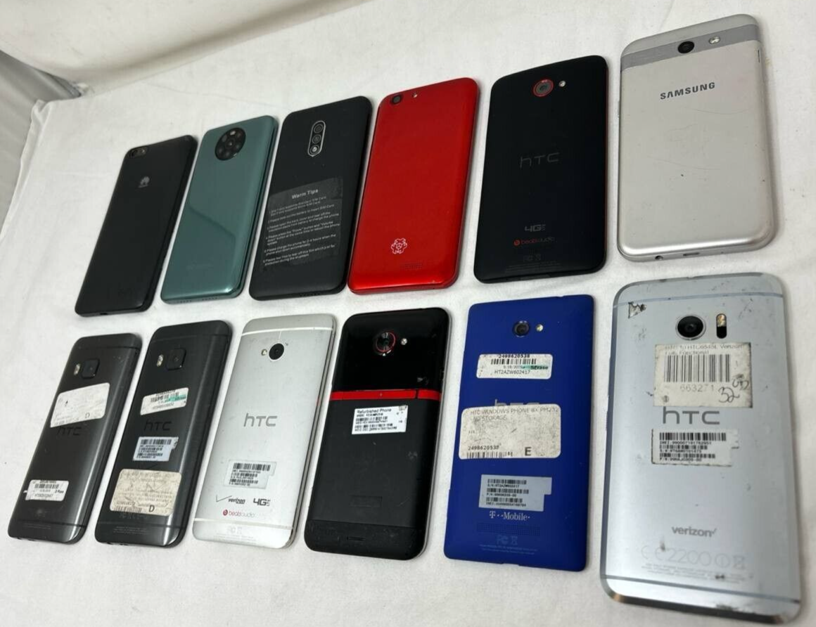 Lot of 12 HTC 10 Droid Evo One M9 Samsung J3 OnePlus 7 H892L WHOLESALE Untested