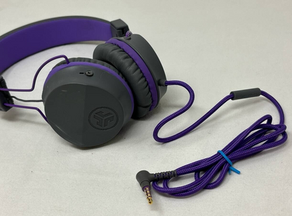 JLab JBuddies Studio On Ear Wired Headphones Kids Volume Control Mic Purple Gray