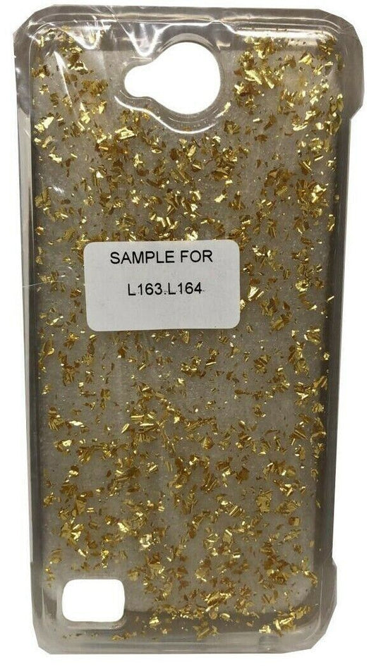 Protective Case For LG Fiesta 2 L163 L164 Shiny Sparkle Gold Clear Fancy Cover