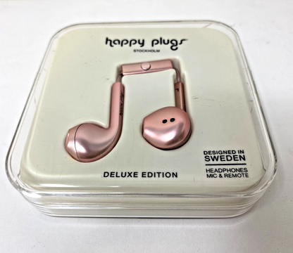 Happy Plugs Deluxe Earbuds 7827 In Ear Wired Handsfree Headphones Pink 3.5mm Box