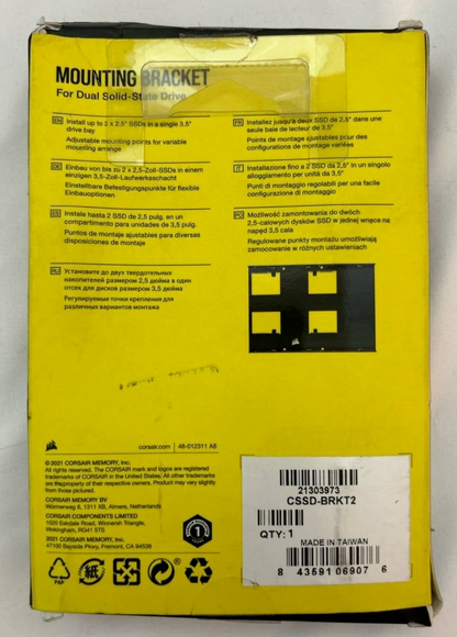 Corsair Dual SSD Drive Mounting Bracket for  3.5 Hard Drive Bay Black Original