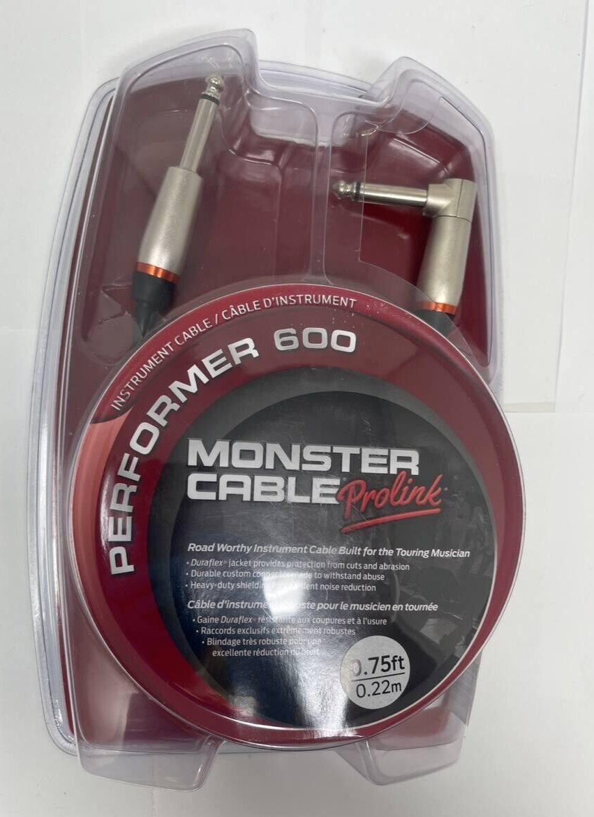 Monster Performer 600 Prolink Instrument Cable 1/4" Straight to Angle 0.75ft