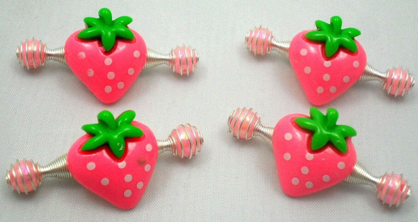 Set of 4 Hair Clip Spring Baby Girly Decorative Strawberry Accent Delicate Tinny