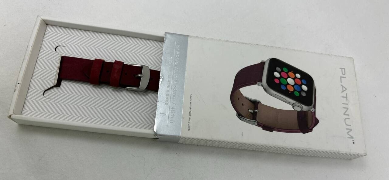 Platinum Soft Leather Watch Strap for Apple Watch 38mm and 40mm Maroon Original