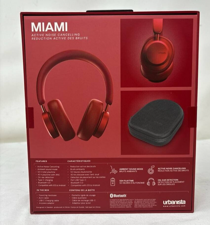 Urbanista Miami Wireless Active Noise Cancelling Headphones Over the Ear Red