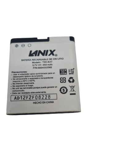 Battery T60-BAT Lanix Replacement Phone Original Internal Part 950mAh 3.7V