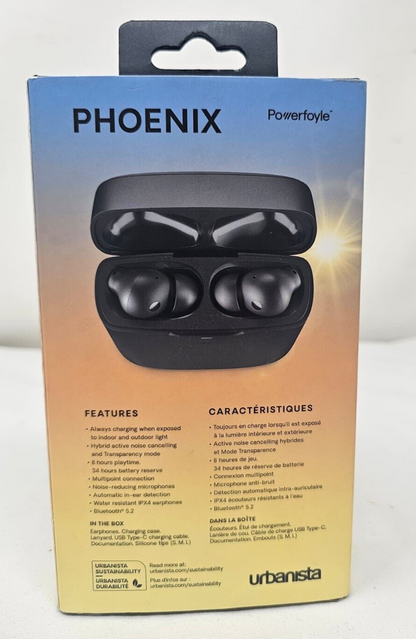 Urbanista Phoenix Solar Powered Earbuds Hybrid Active Noise Cancelling Wireless