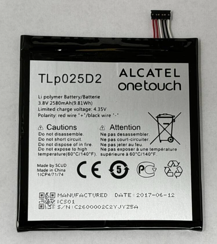 Alcatel TLp025D2 Smartphone Battery for Pixi 4 8050D 2580mAh 3.8V 9.81 W