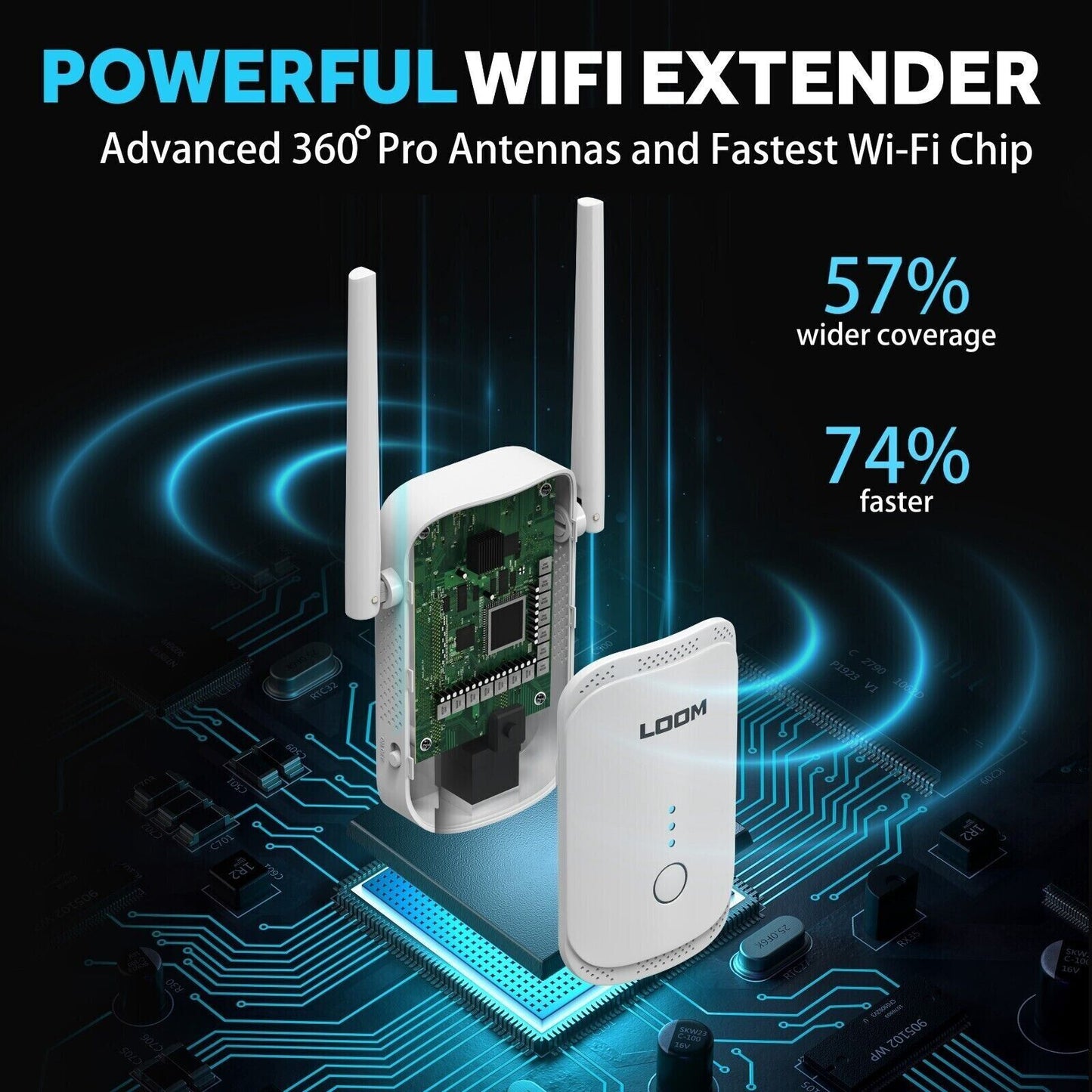 loom N300 WiFi Range Extender Signal Booster Wireless Internet Repeater 300 Mbps