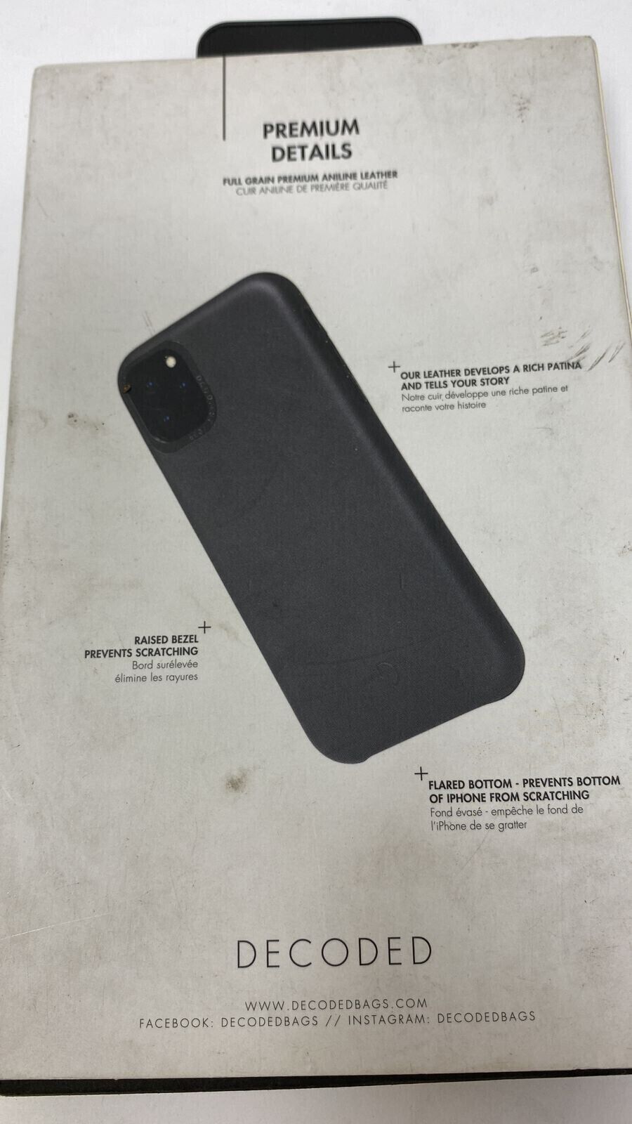 Decoded Back Cover Grain Aniline Leather Protective Case Black for iPhone 11 Pro